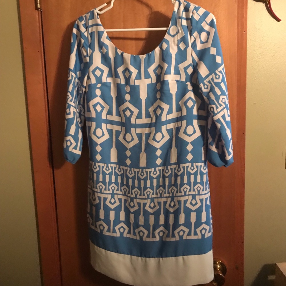 Blue and white dress